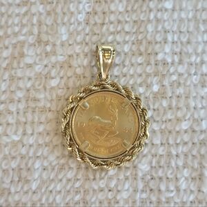 1/10 Kruggerand 1984 South Africa Gold Coin made into a Necklace Pendant